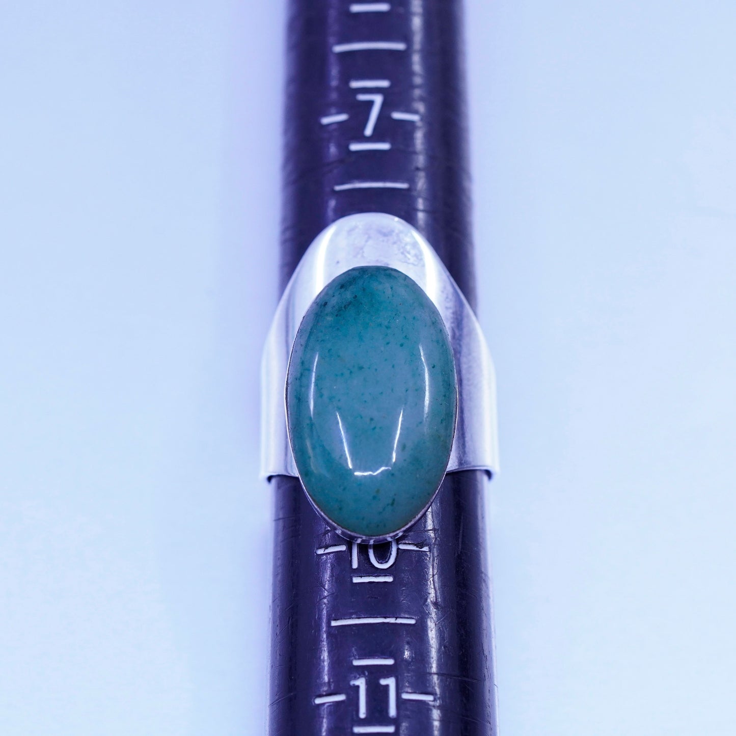 Size 8, vintage taxco Jamtas Sterling 925 silver handmade ring w/ oval jadeite