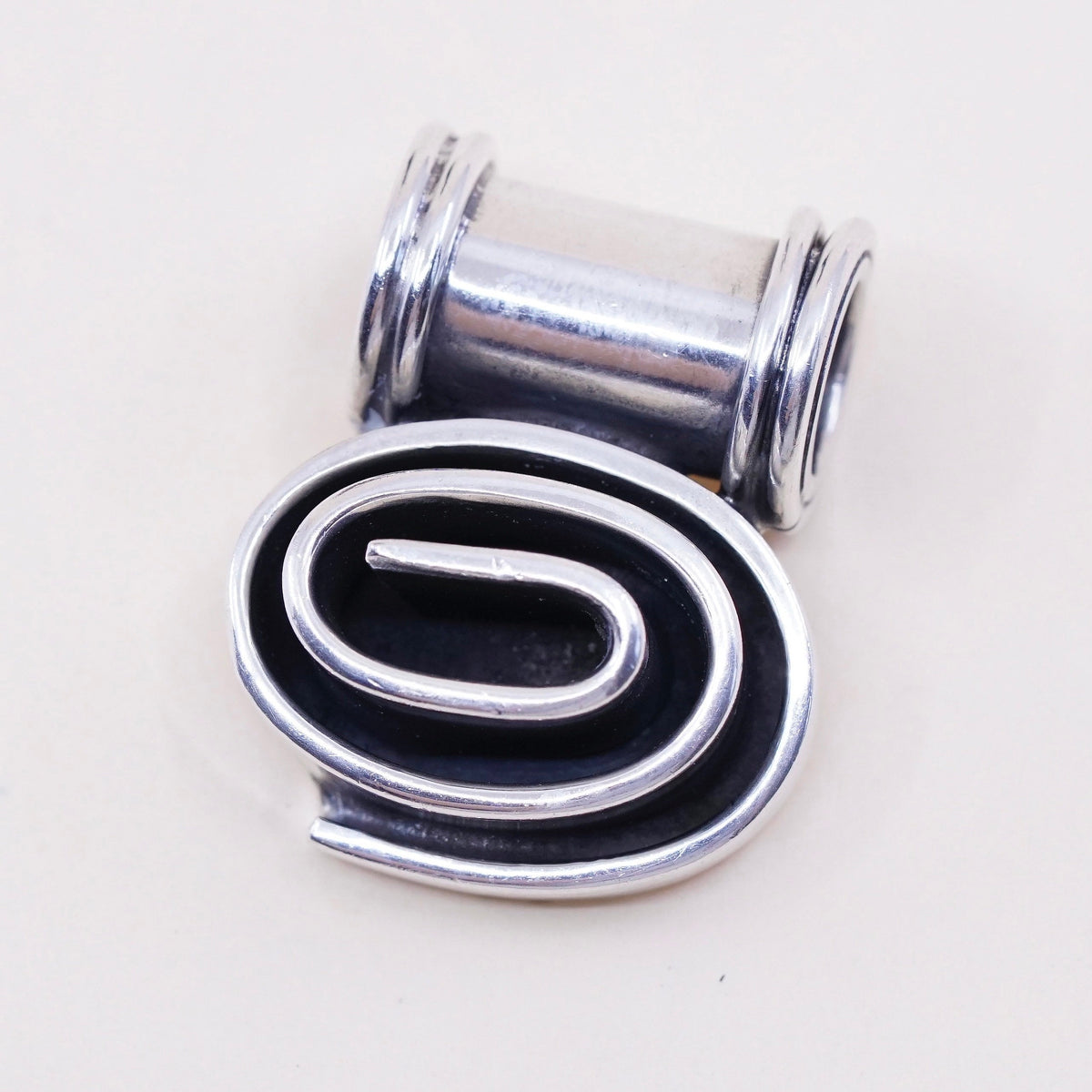 Vintage sterling 925 silver handmade pendant with wave swirl embossed
