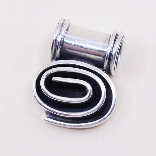 Vintage sterling 925 silver handmade pendant with wave swirl embossed