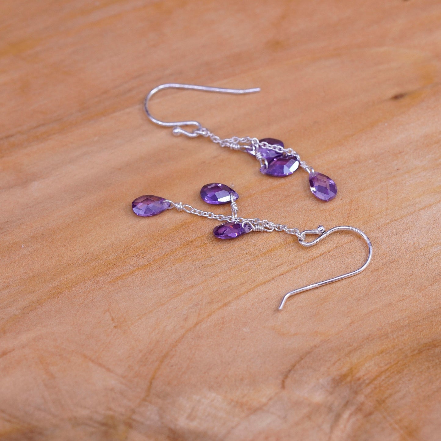 Vintage Sterling 925 silver handmade earrings with teardrop amethyst
