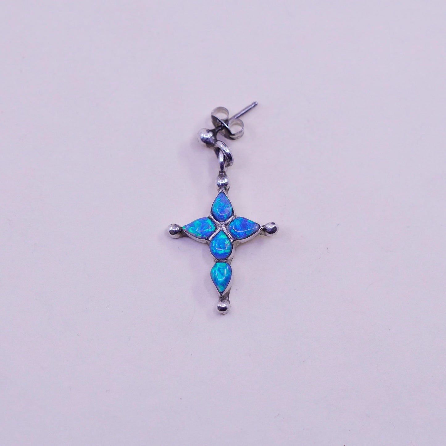 Native American Navajo Sterling 925 silver earrings, cross with fire opal