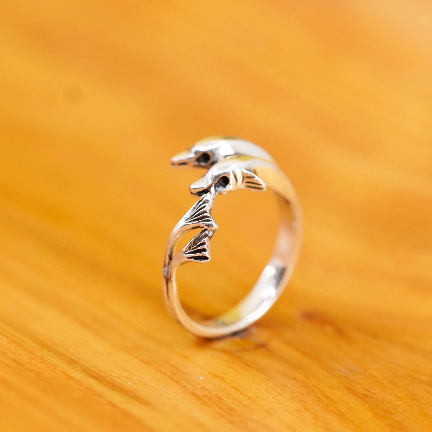 Size 6.25, vintage Sterling silver handmade ring, 925 wrap dolphins band