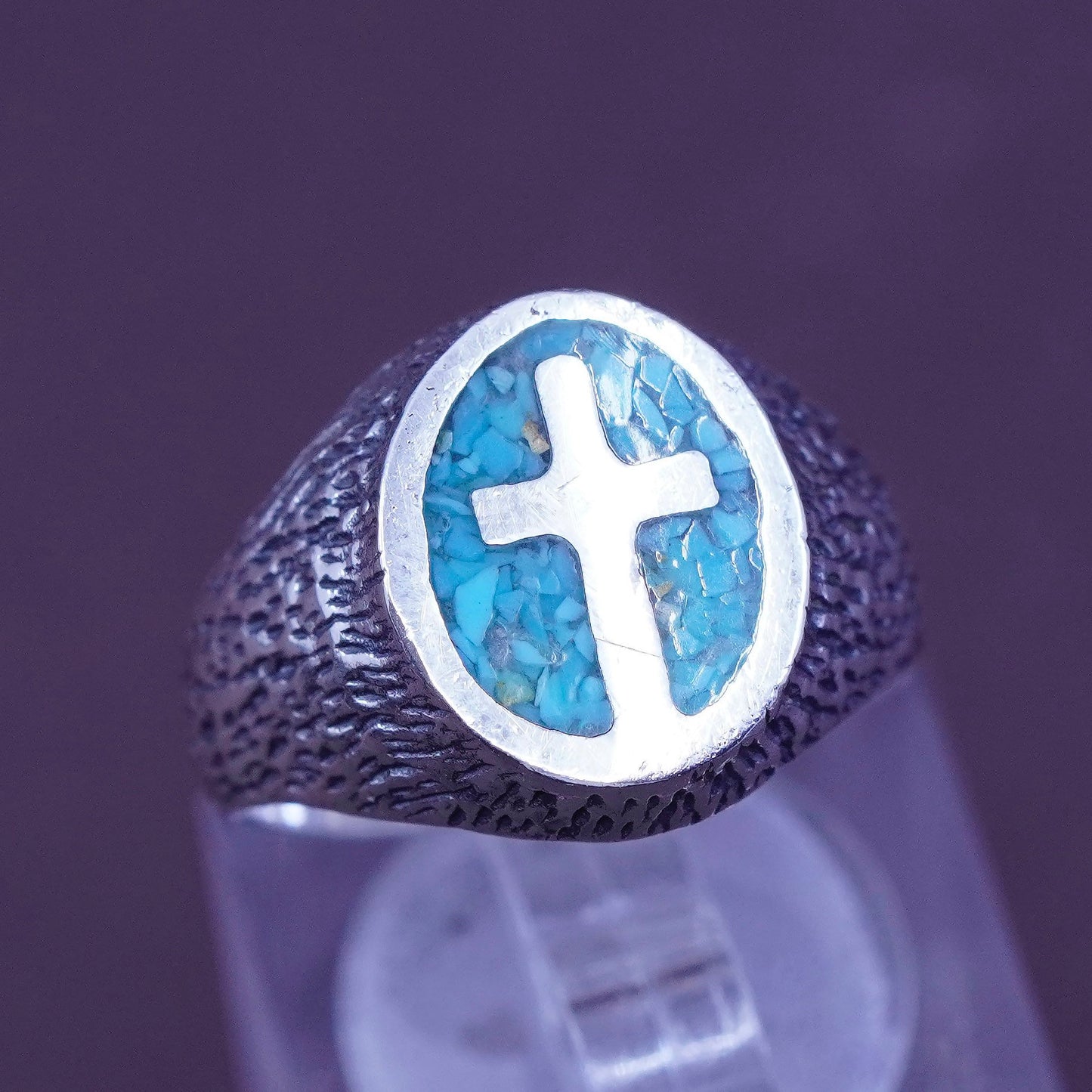 Size 7, zuni Sterling silver ring, Native American 925 cross band w/ turquoise