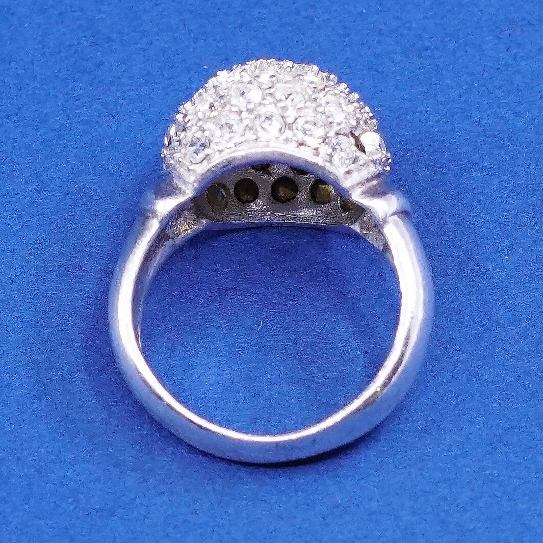 sz 5, vtg Sterling silver handmade ring, 925 w/ cluster crystal