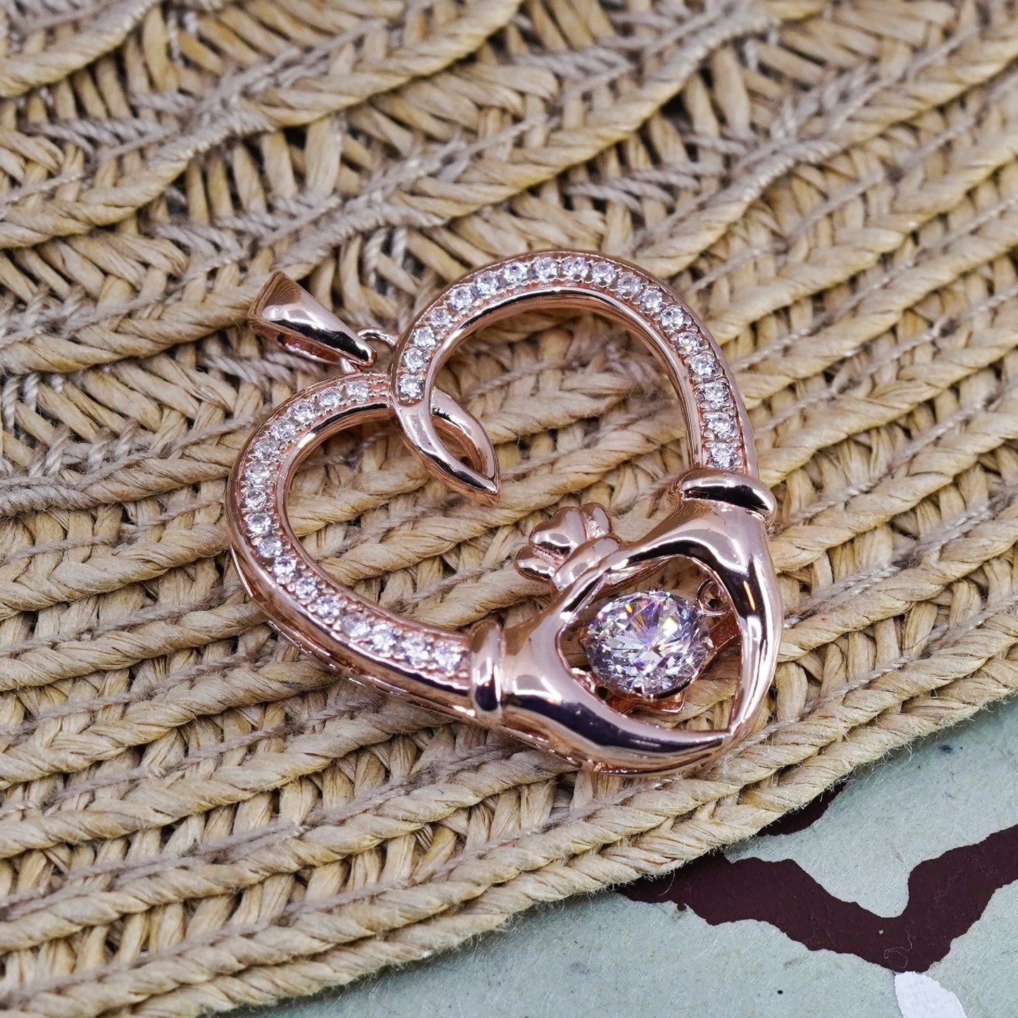 BORU vermeil rose gold Sterling 925 silver Celtic Claddagh Heart Dancing cz