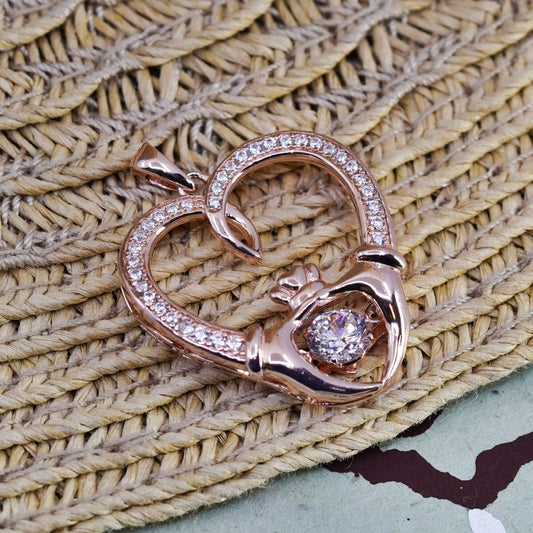 BORU vermeil rose gold Sterling 925 silver Celtic Claddagh Heart Dancing cz