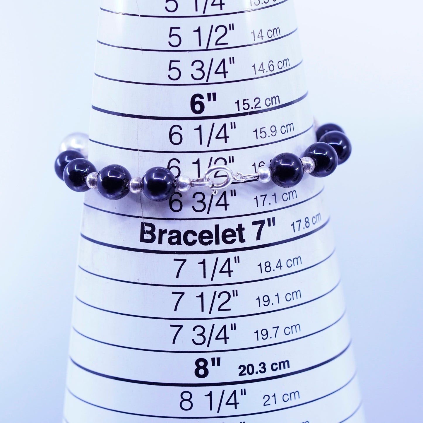 6.5”, vintage bali Sterling 925 silver bracelet with obsidian beads