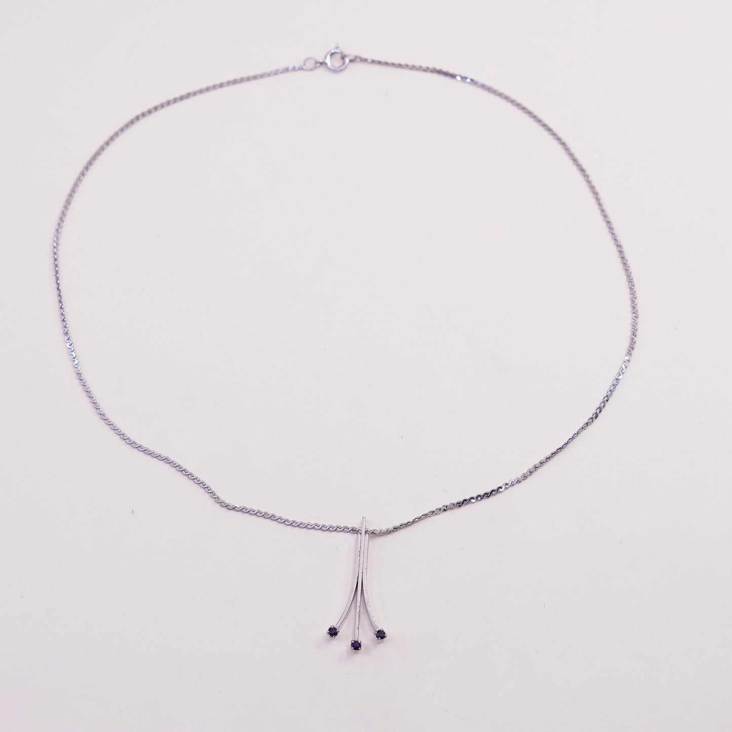 16”, Sterling silver handmade necklace, 925 S link chain with sapphire pendant