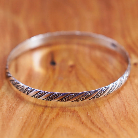 8”, Vintage Danecraft Sterling silver handmade bracelet, 925 textured bangle