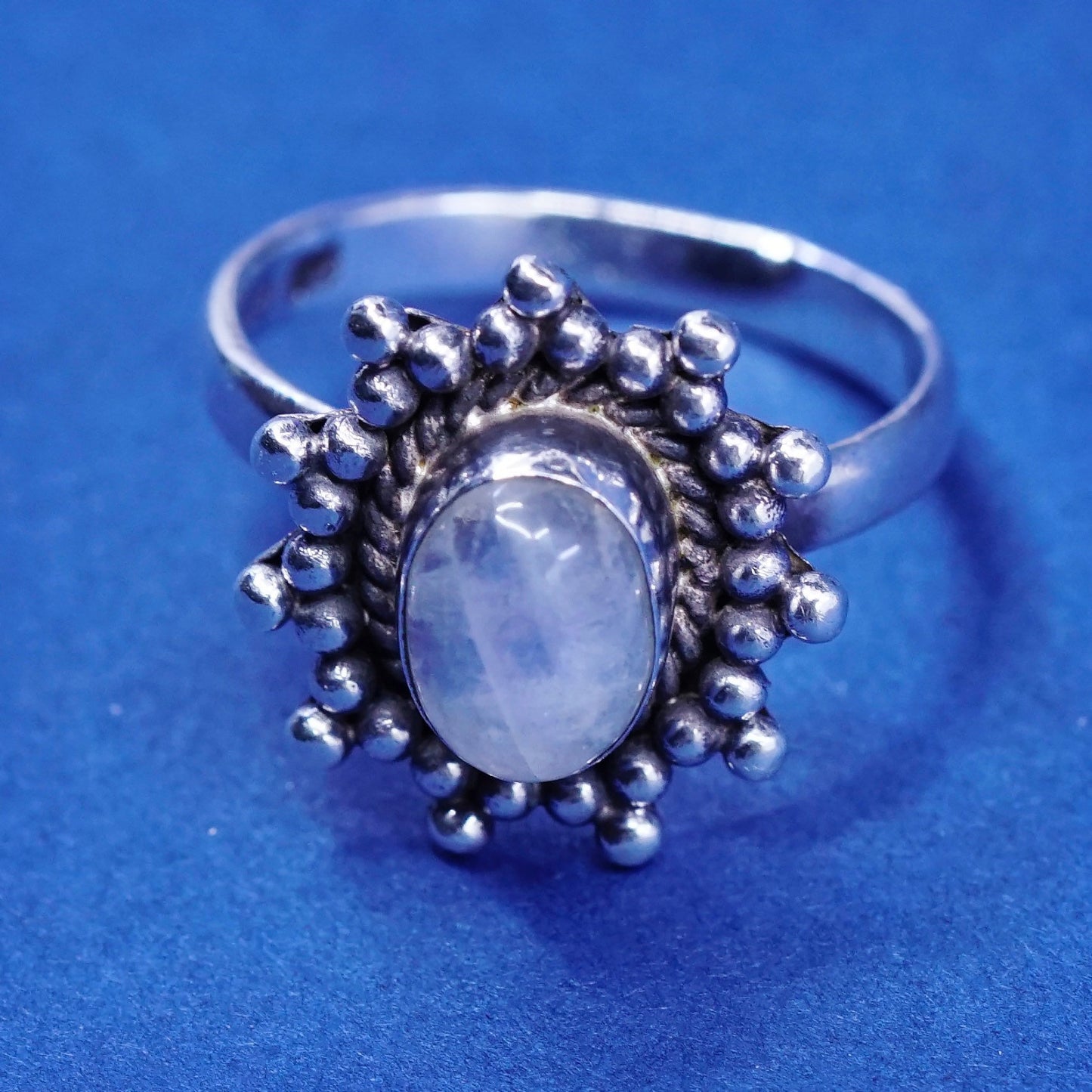 Size 6, vintage DIXI Sterling 925 silver handmade ring with moonstone and beads