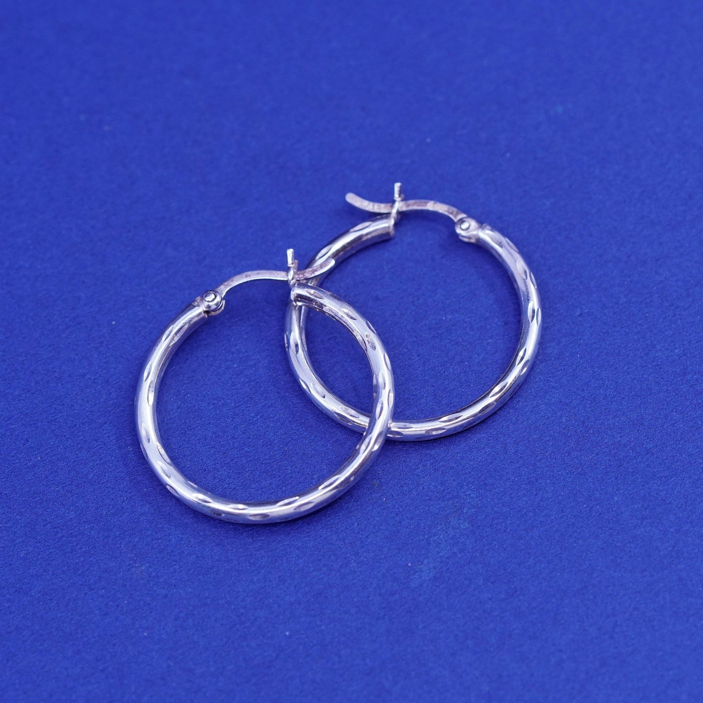 1”, vintage Sterling silver handmade earrings, textured 925 hoops, huggie