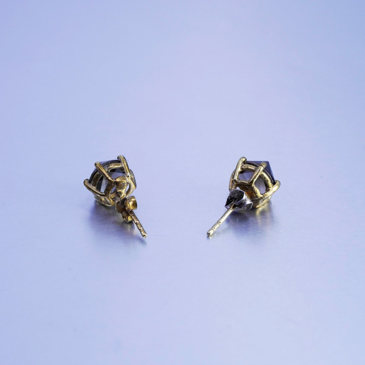 Vintage vermeil gold over Sterling 925 silver earrings, crown studs smoky topaz