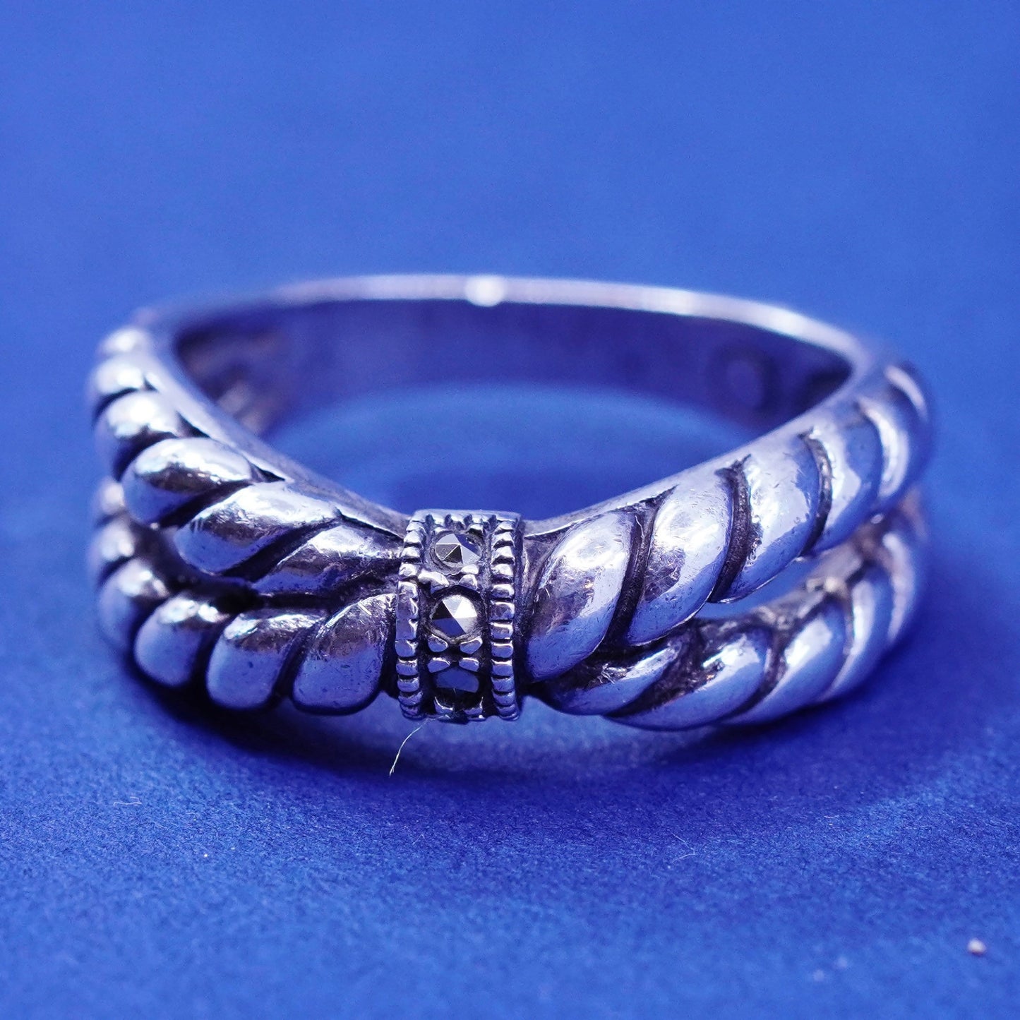 Size 8.25, Judith Jack sterling silver ring, 925 entwined band with Marcasite