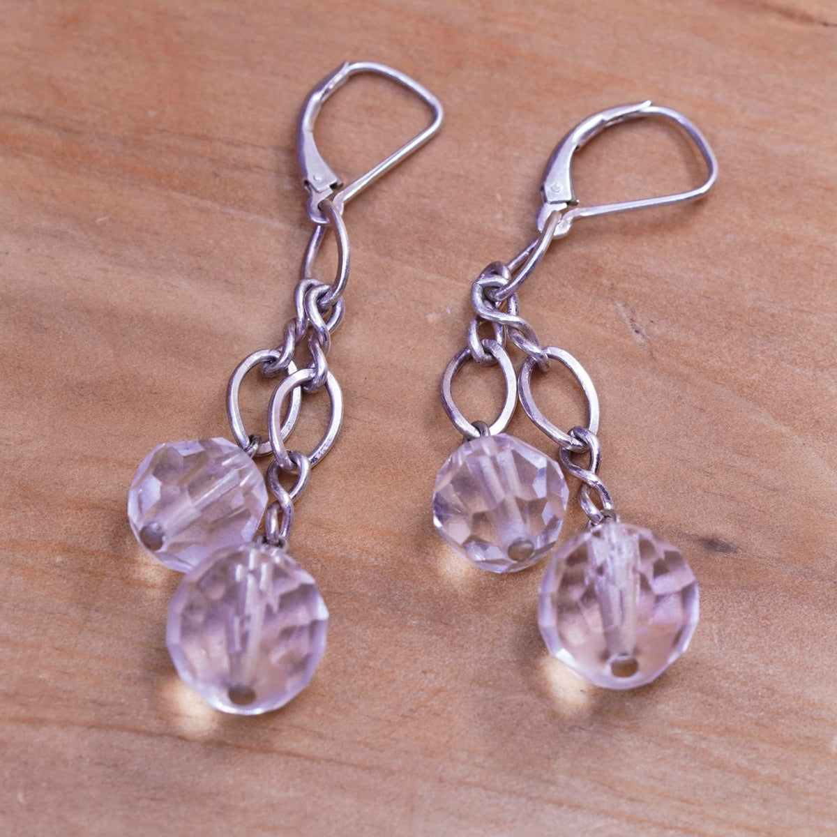 Vintage Sterling silver handmade earrings, hammered 925 Swarovski beads