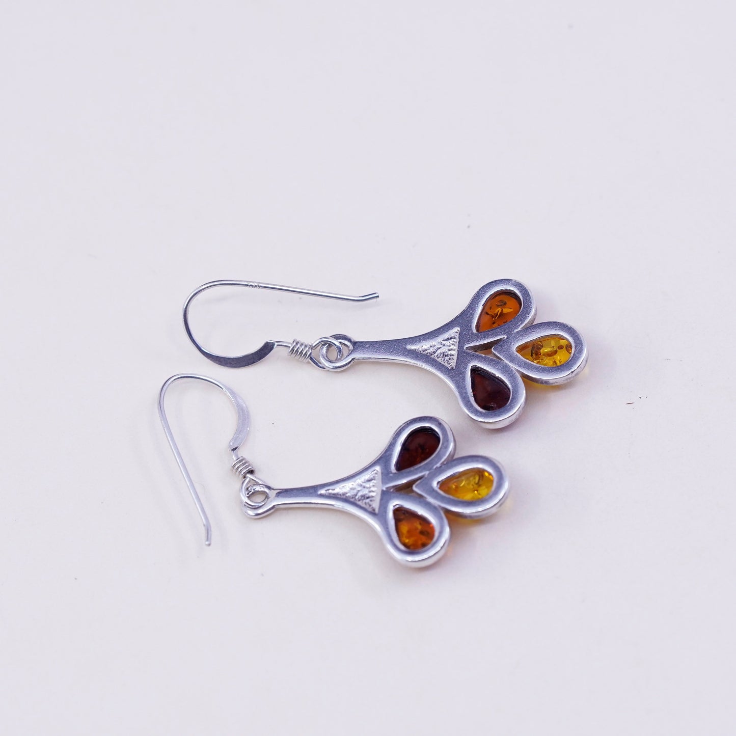 Vintage sterling 925 silver handmade earrings with teardrop honey Amber, silver tested