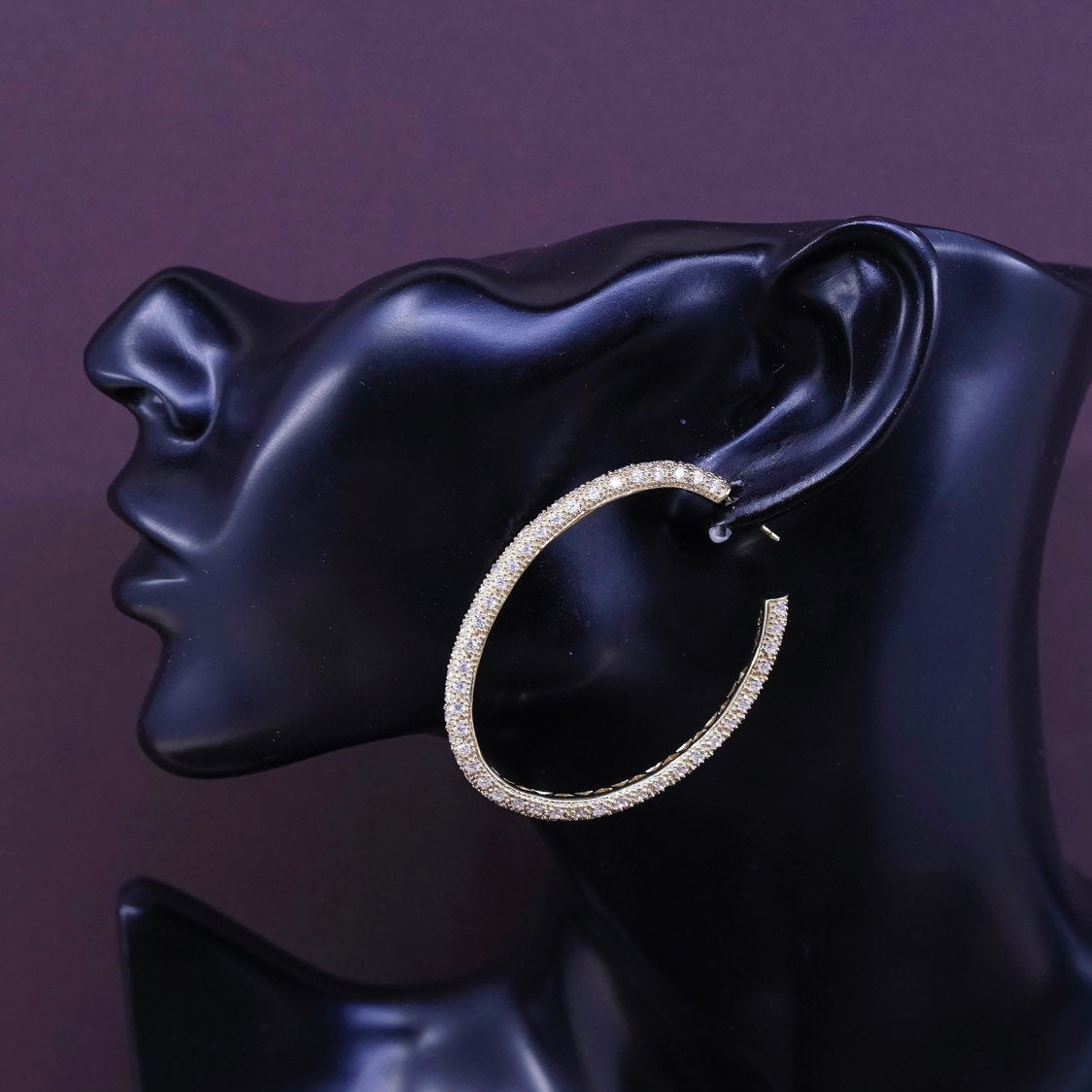 2.25" Vermeil gold over Sterling silver hoops 925 huggie earrings w/ cluster Cz