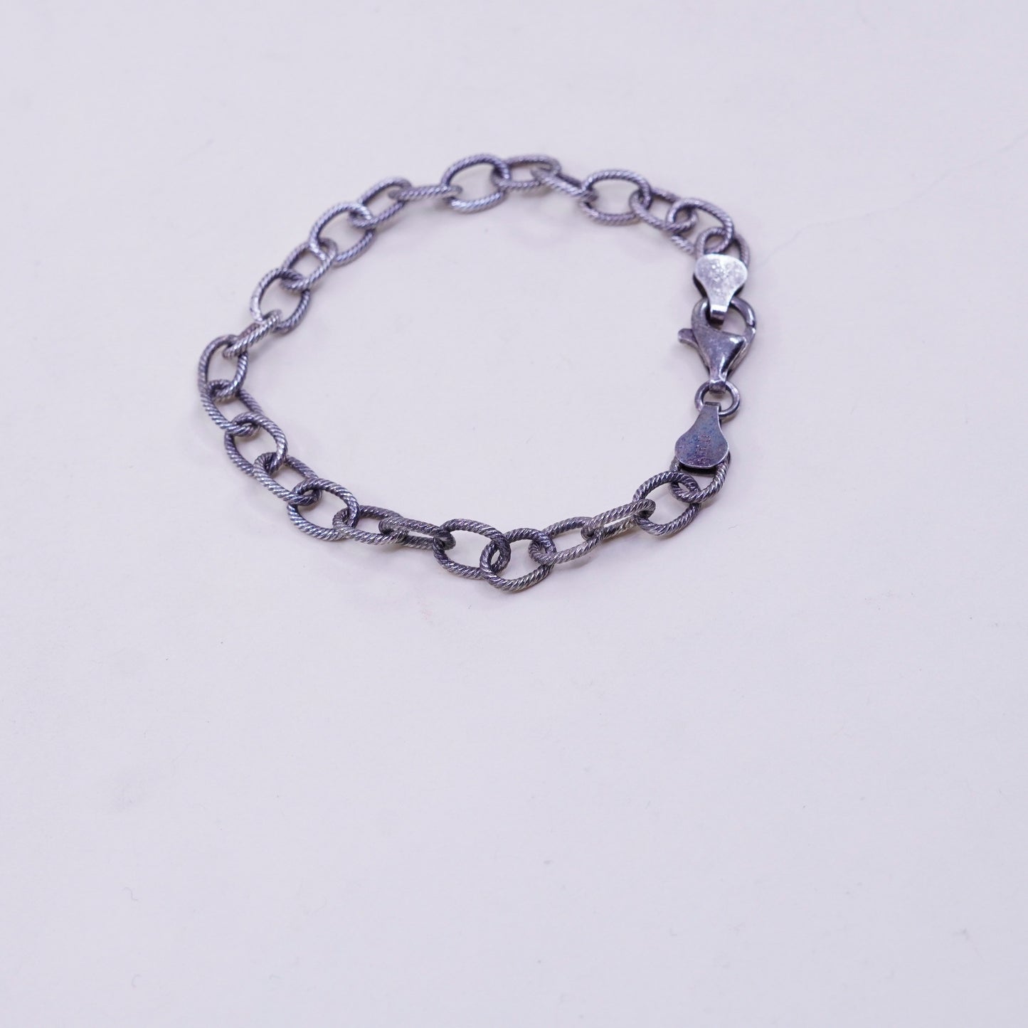 6.5”, 6mm, Vintage sterling 925 silver textured circle link chain