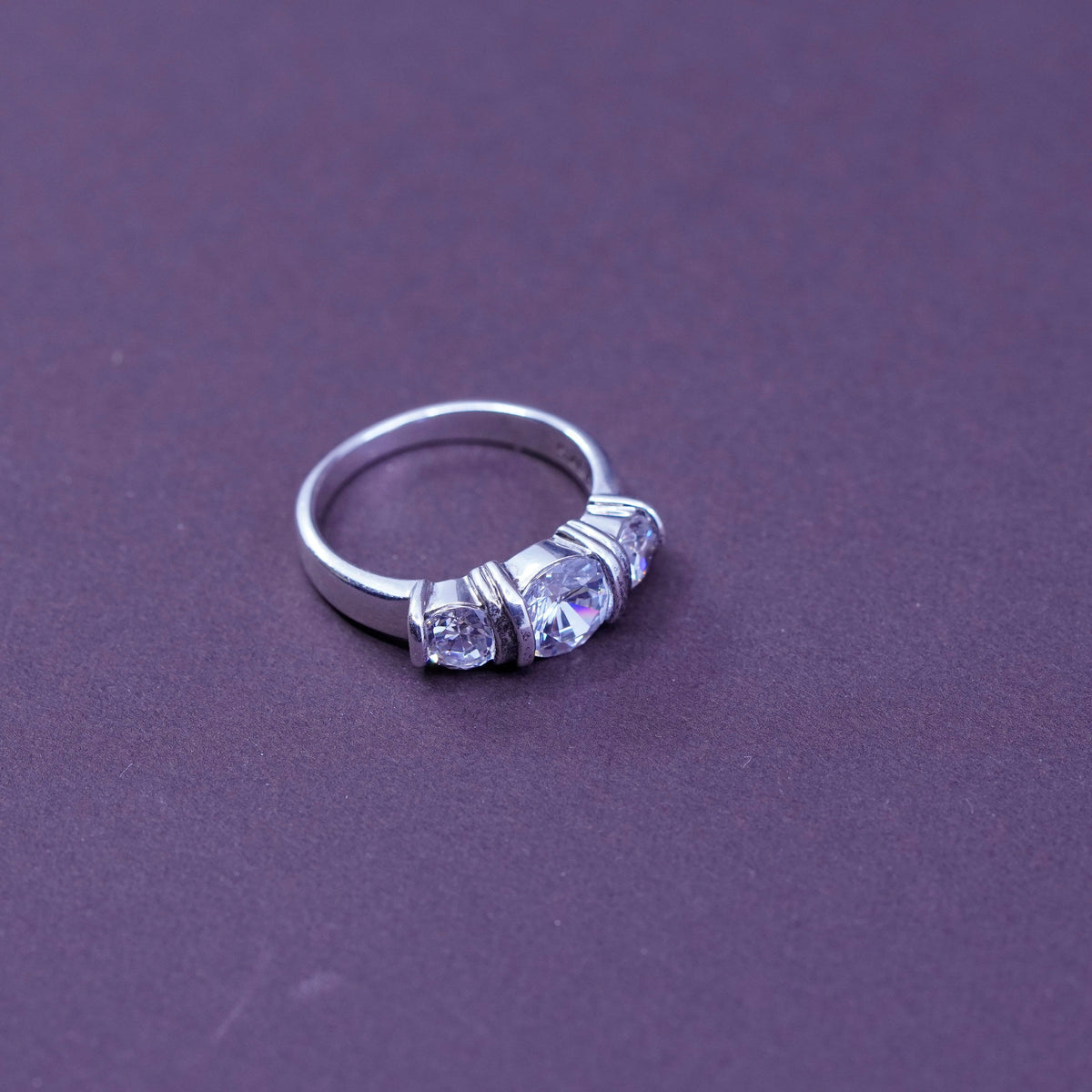 Size 7, vintage Sterling silver handmade ring, 925 stackable band with cz