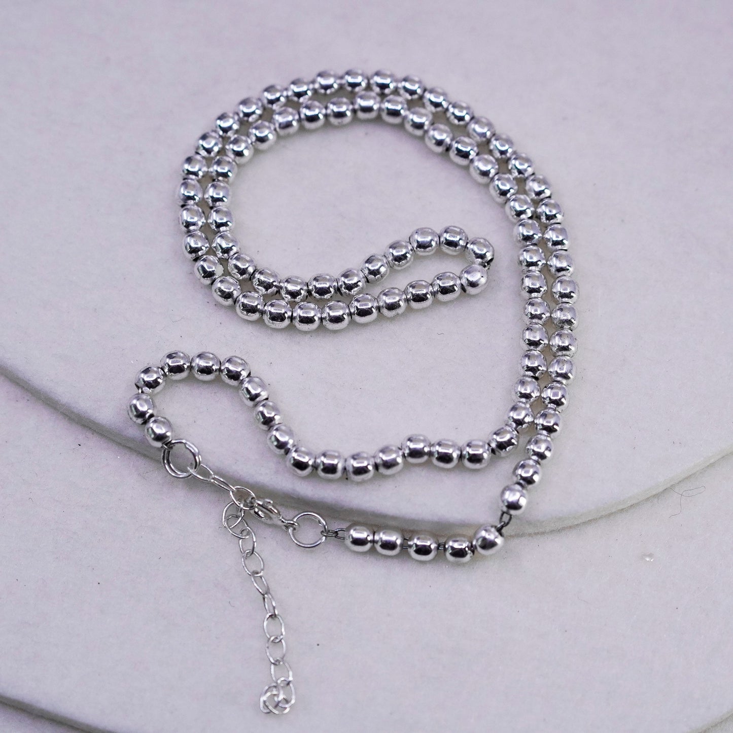 16+2” 4mm, vintage Italy Sterling 925 silver bead chain necklace