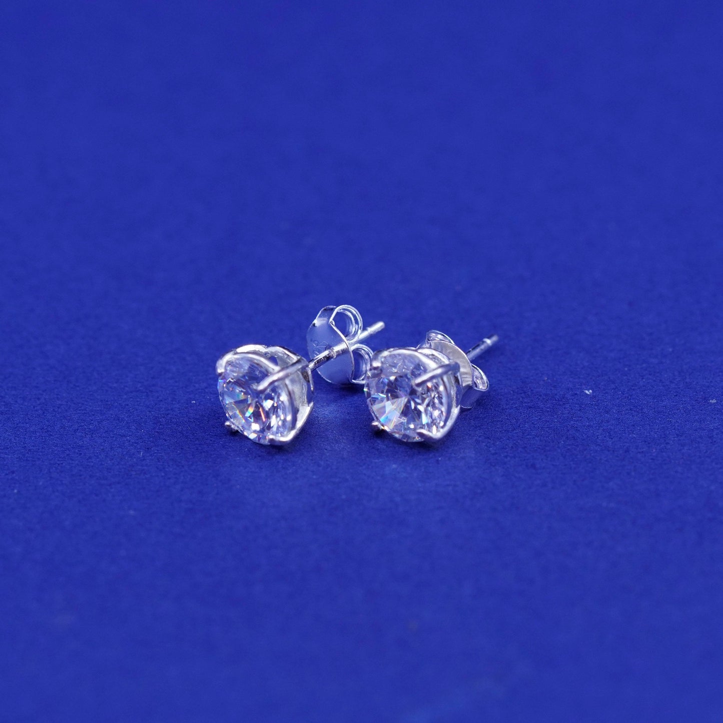 5mm, Vintage sterling silver handmade earrings, 925 studs with CZ