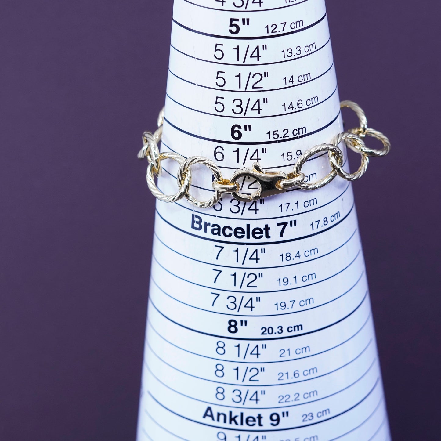 6.5”, Italy vermeil gold over Sterling silver bracelet, 925 twisted huge chain