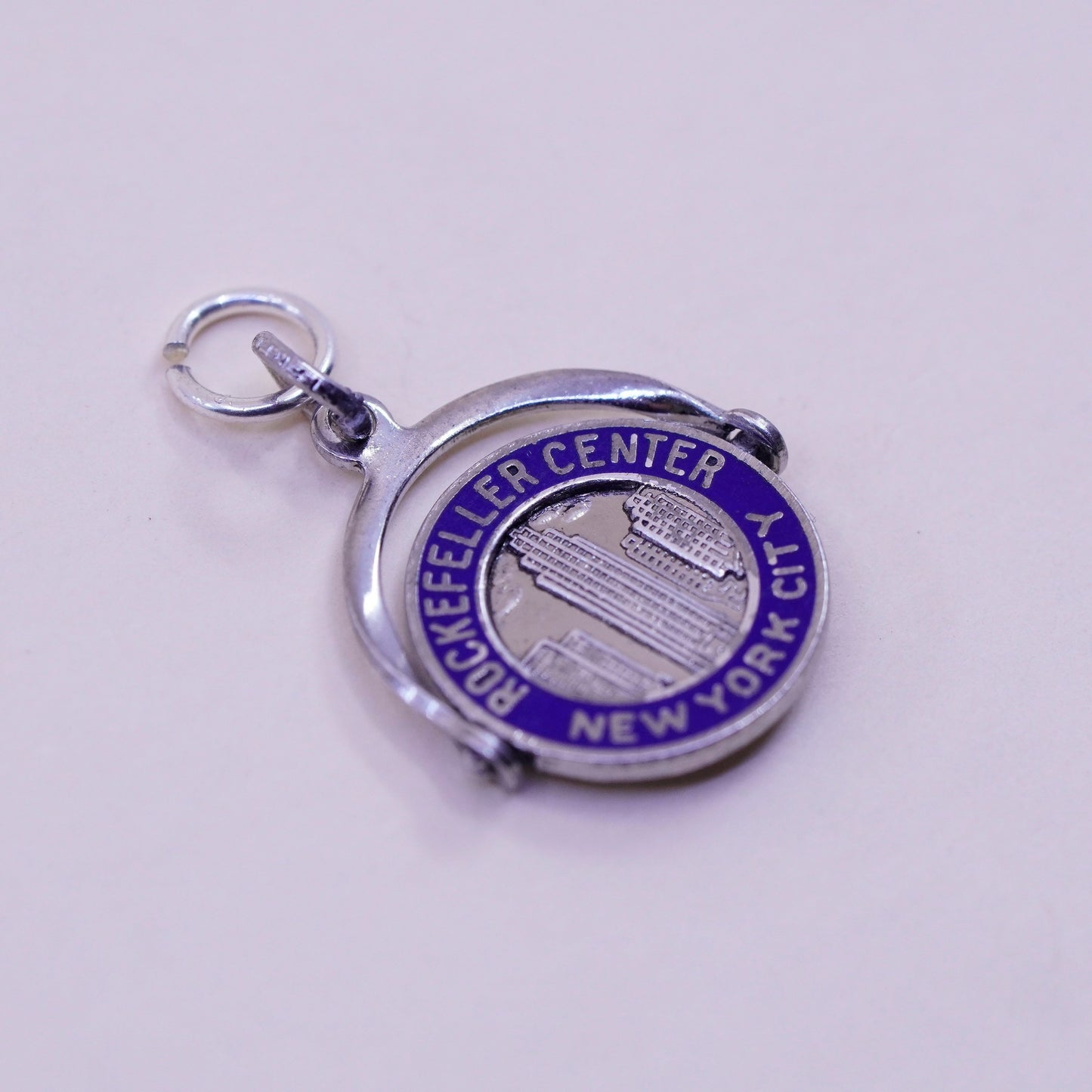 vtg Sterling 925 silver handmade pendant New York Empire State spinner charm