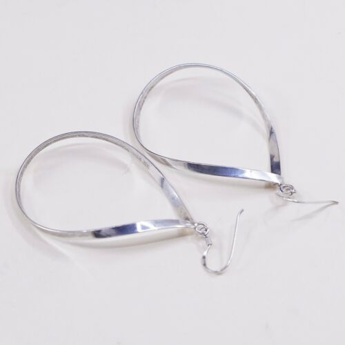 Vtg Huge Sterling 925 Silver Handmade Twisted Teardrop Shaped Earrings