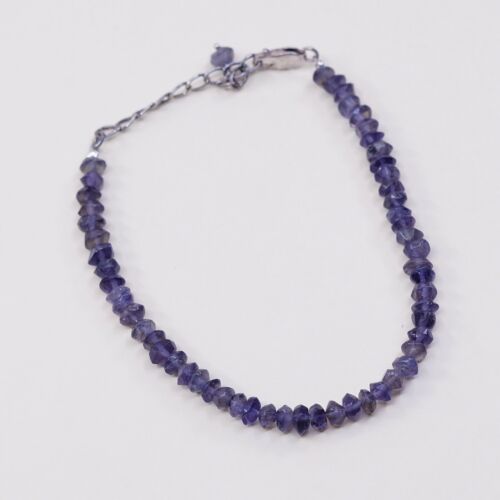 7+1.5”, Vtg Sterling 925 Silver Handmade Bracelet W/ Amethyst Nuggets