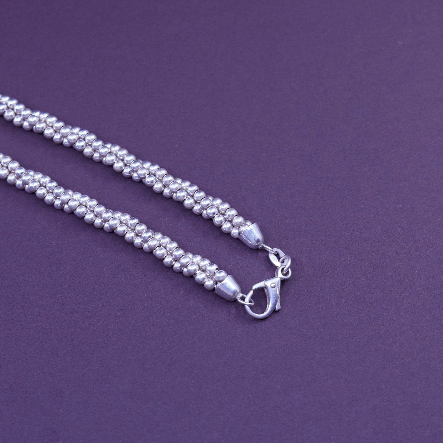 18”, vintage Sterling silver graduated necklace, Italy 925 twisted bead chain