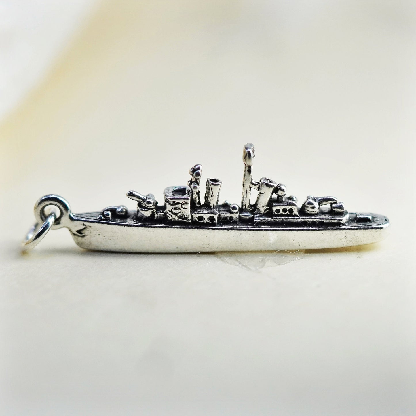 Vintage sterling silver handmade ship warship charm, 925 pendant