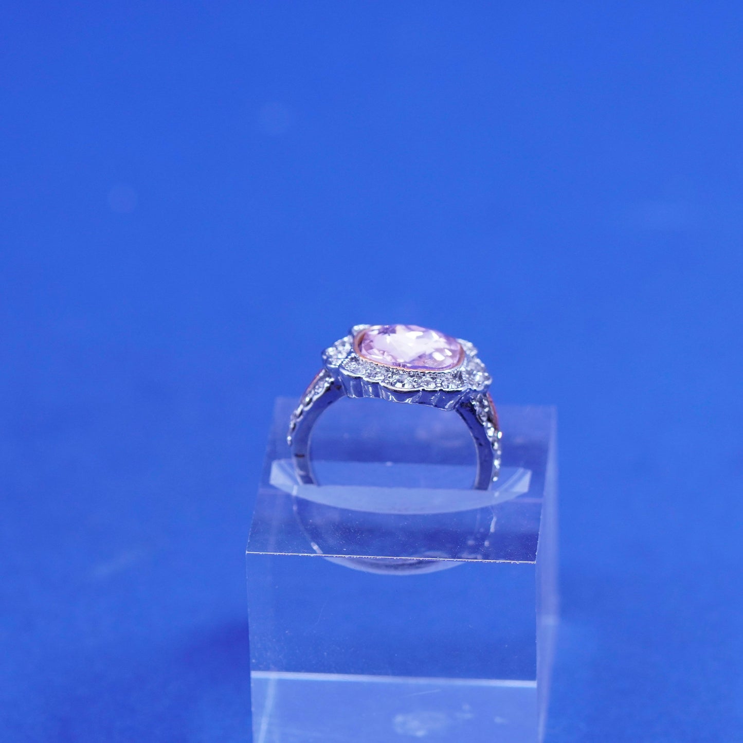 Size 7.75, vintage Sterling 925 silver handmade statement ring pink crystal