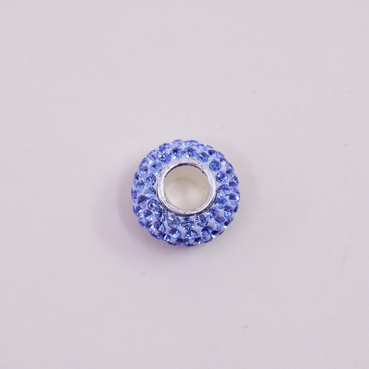 Vintage sterling silver handmade pendant, 925 bead charm with blue crystal
