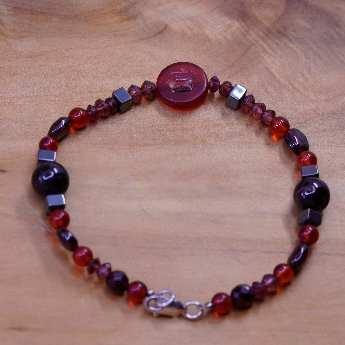 7.5”, Vintage Sterling 925 silver handmade bracelet, with ruby crystal garnet