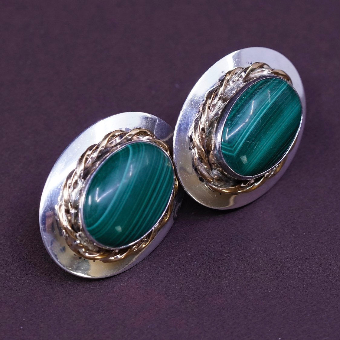 VHC Sterling silver earrings southwestern 925 studs w/ malachite N 14K GF cable