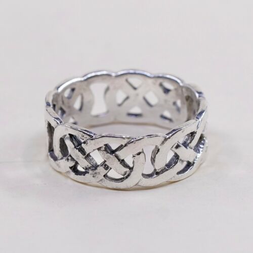 Sz 12.5, Vtg Sterling Silver Handmade Ring, 925 Silver Band W/ Irish Celtic Knot