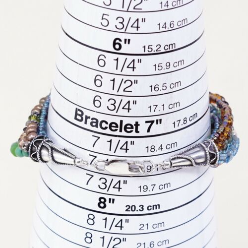 7.5”, Vtg Sterling Silver Handmade Bracelet, 925 Clasp W/ Colorful Beads