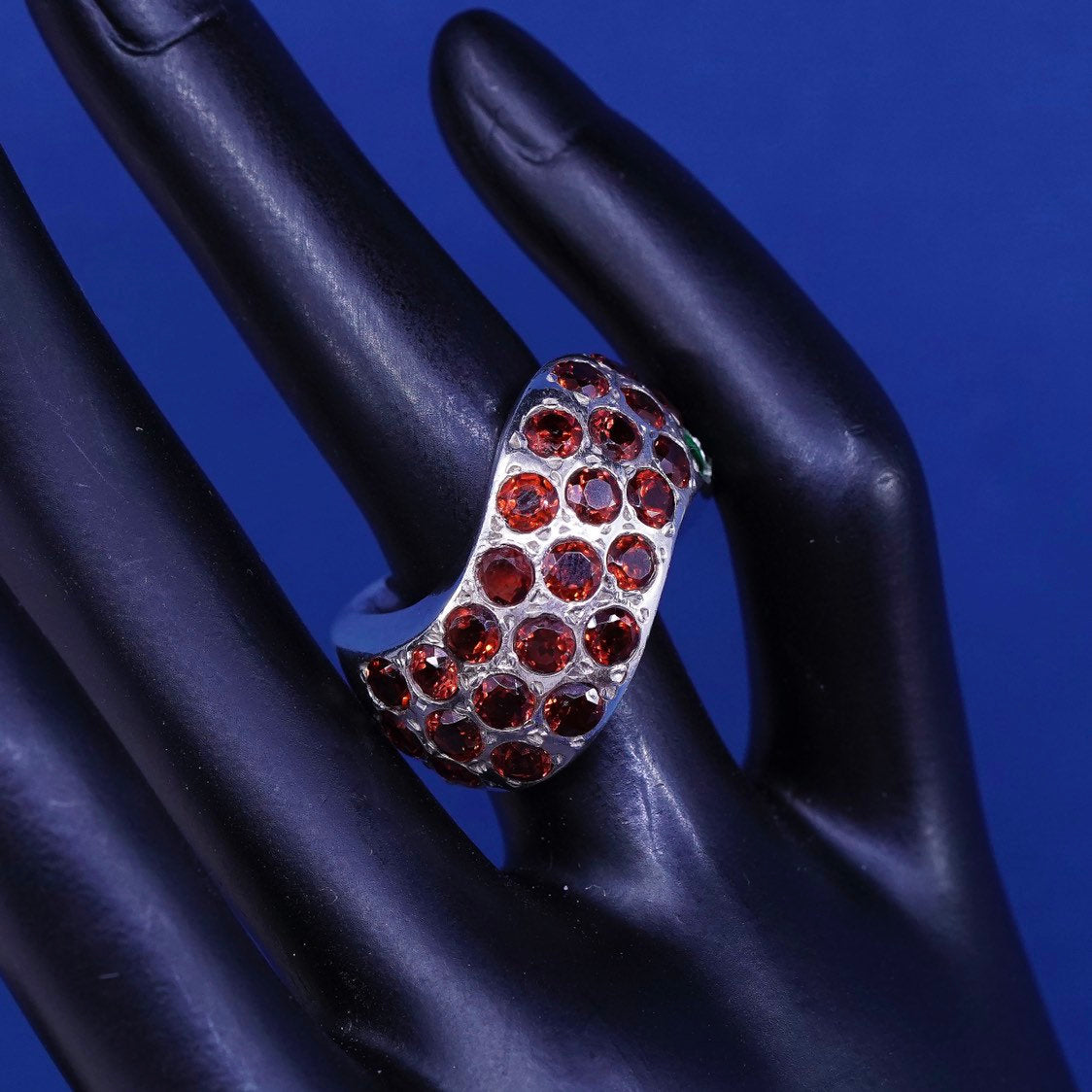 sz 7 vtg Sterling silver handmade 925 Statement cocktail ring w/ cluster cz