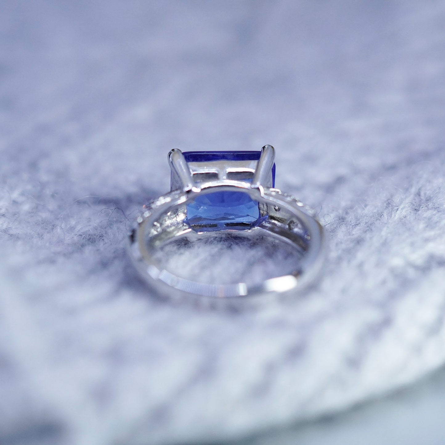 Size 8, vintage Sterling 925 silver handmade ring with blue Cz