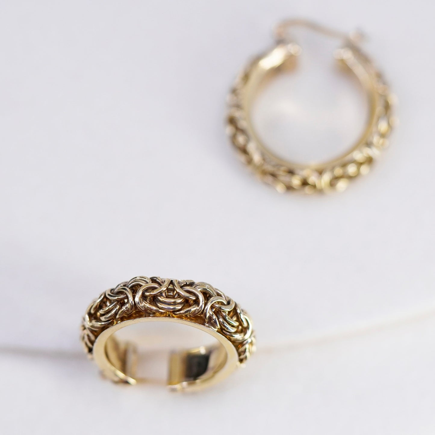 1.25”, Italy vermeil gold Sterling silver earrings 925 Byzantine birdcage hoops