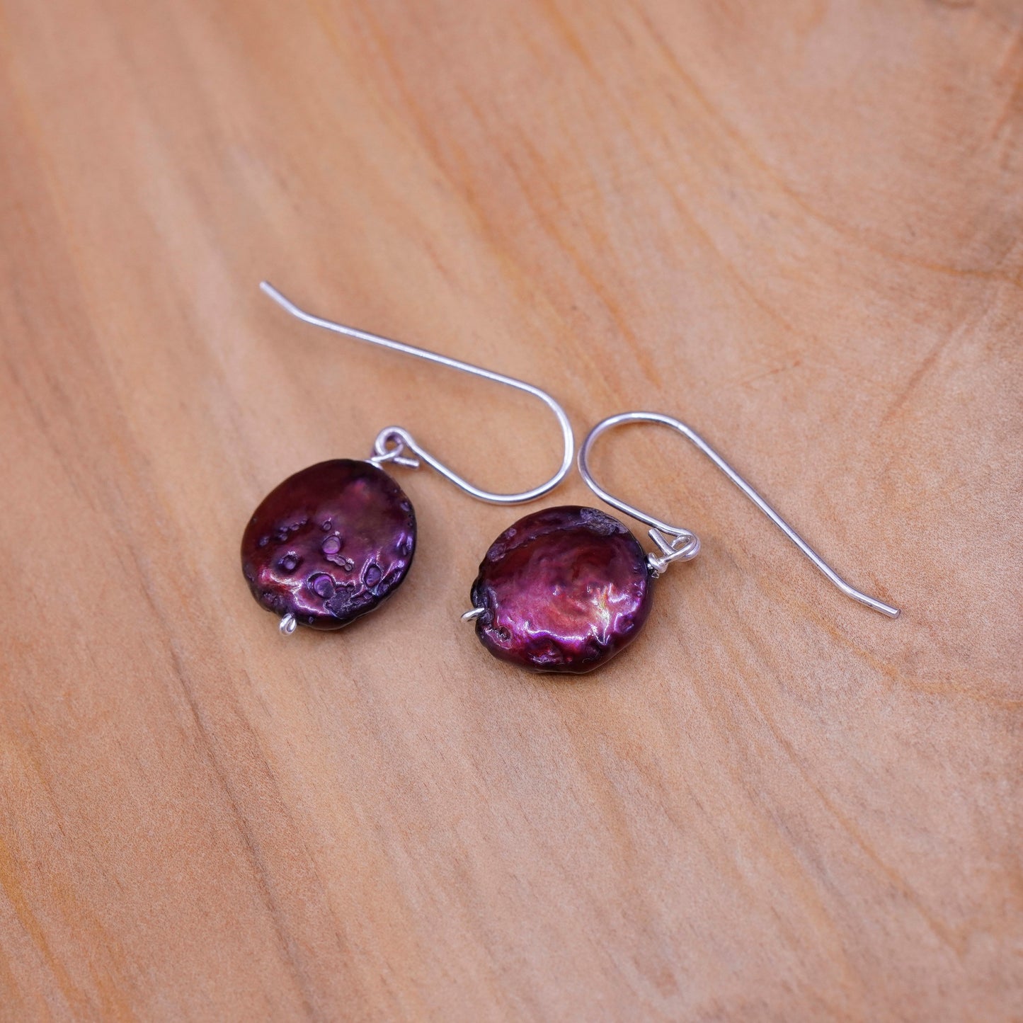 Vintage Sterling 925 silver handmade earrings with red coin pearl