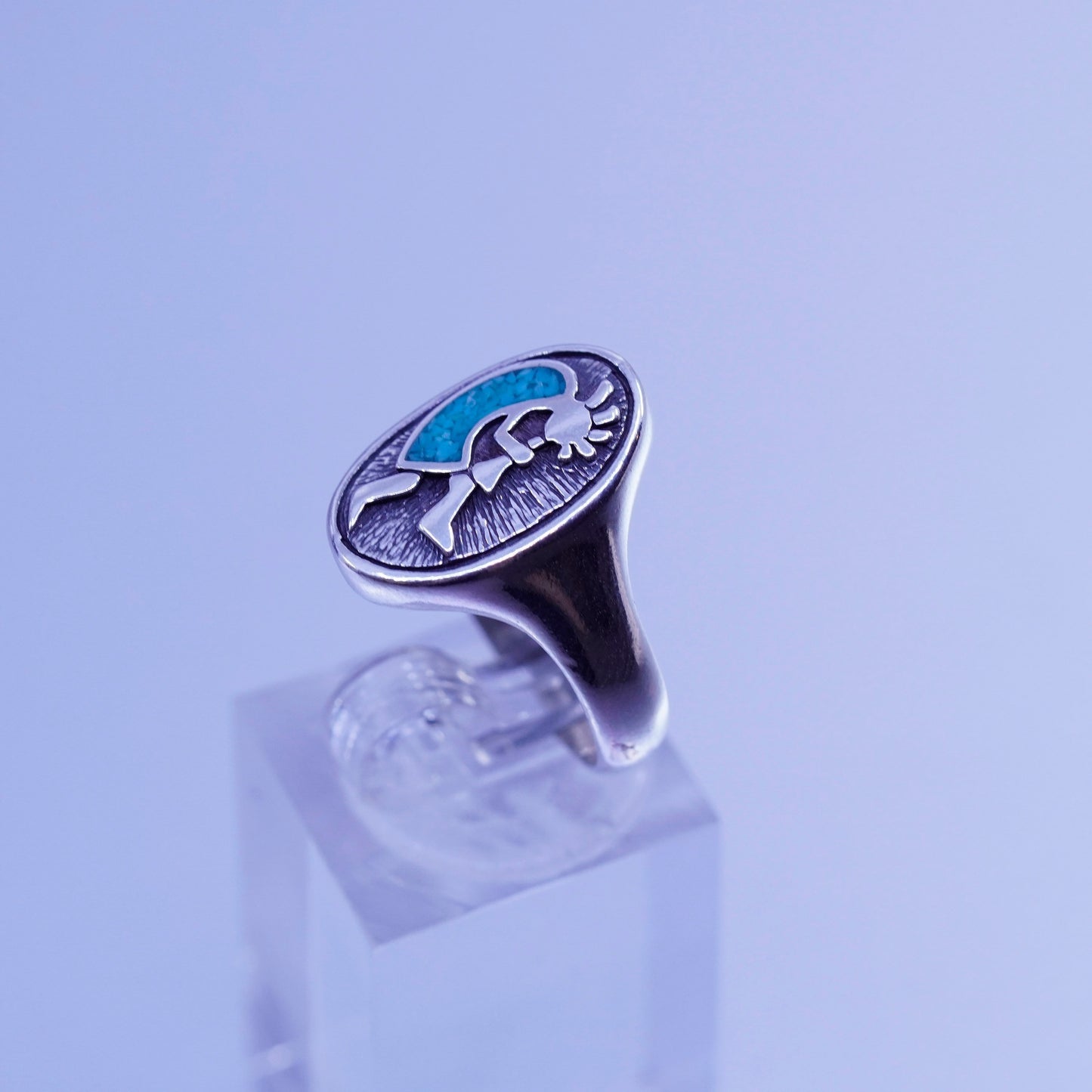 Size 8.25, Native American navajo Sterling 925 silver Kokopelli ring turquoise