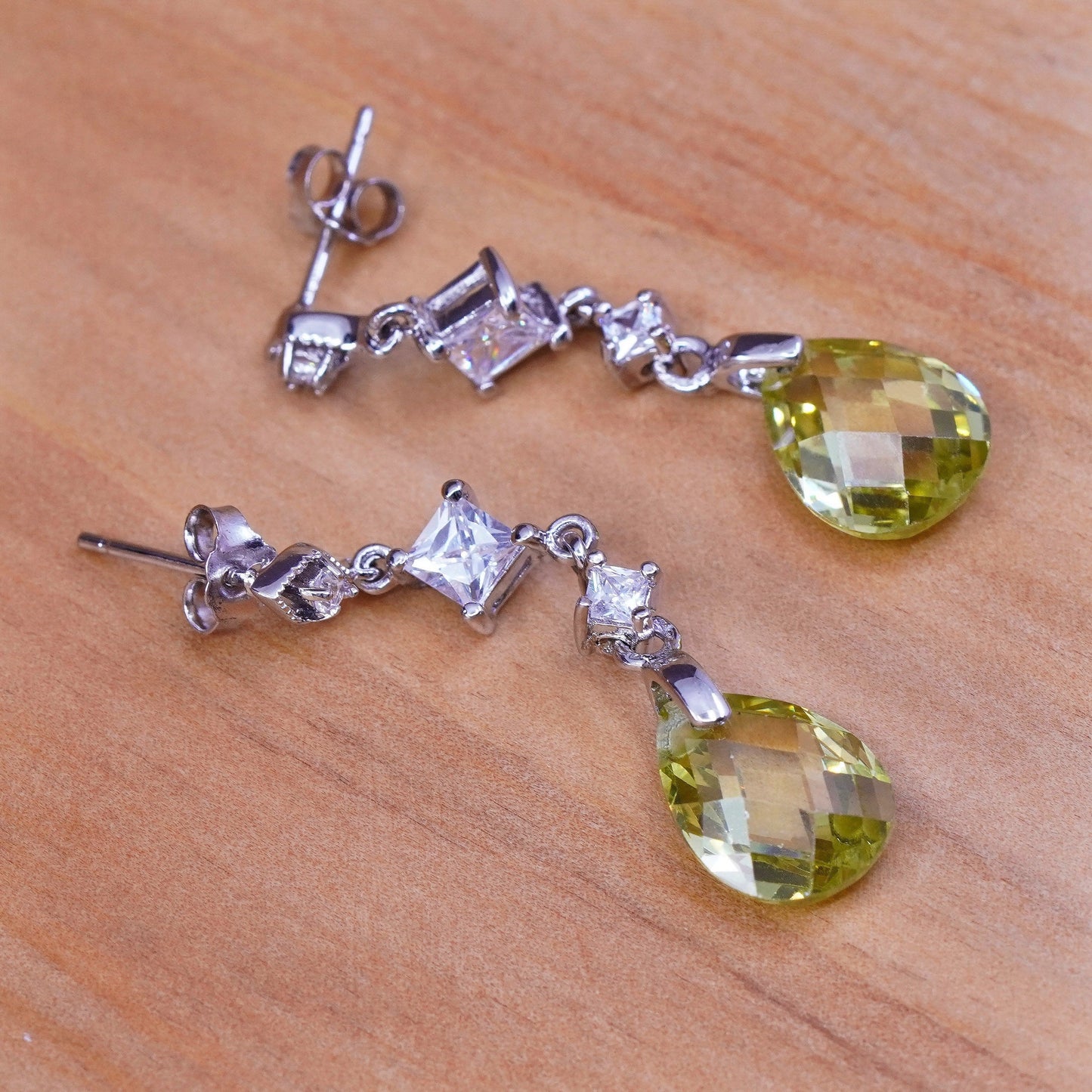 Vintage Sterling 925 silver handmade earrings with teardrop citrine and Cz