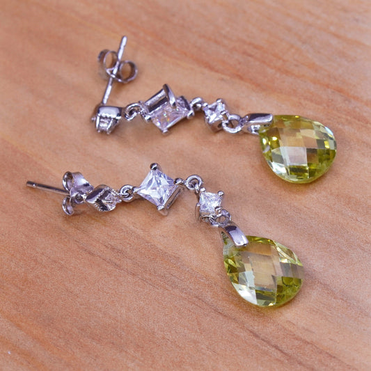 Vintage Sterling 925 silver handmade earrings with teardrop citrine and Cz