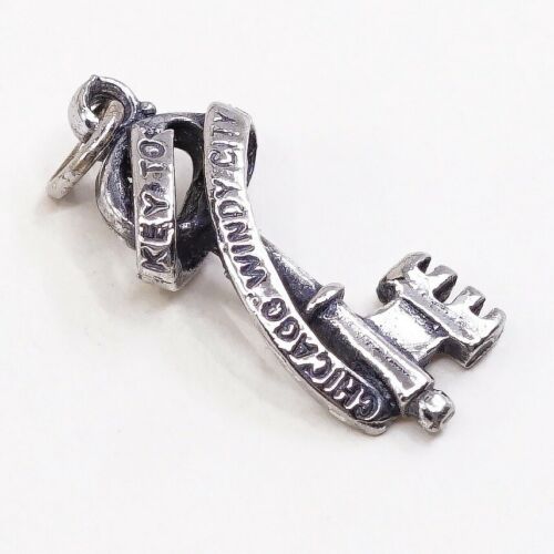 Vintage Sterling Silver Pendant, 925 silver Key Chicago Windy City Cahrm