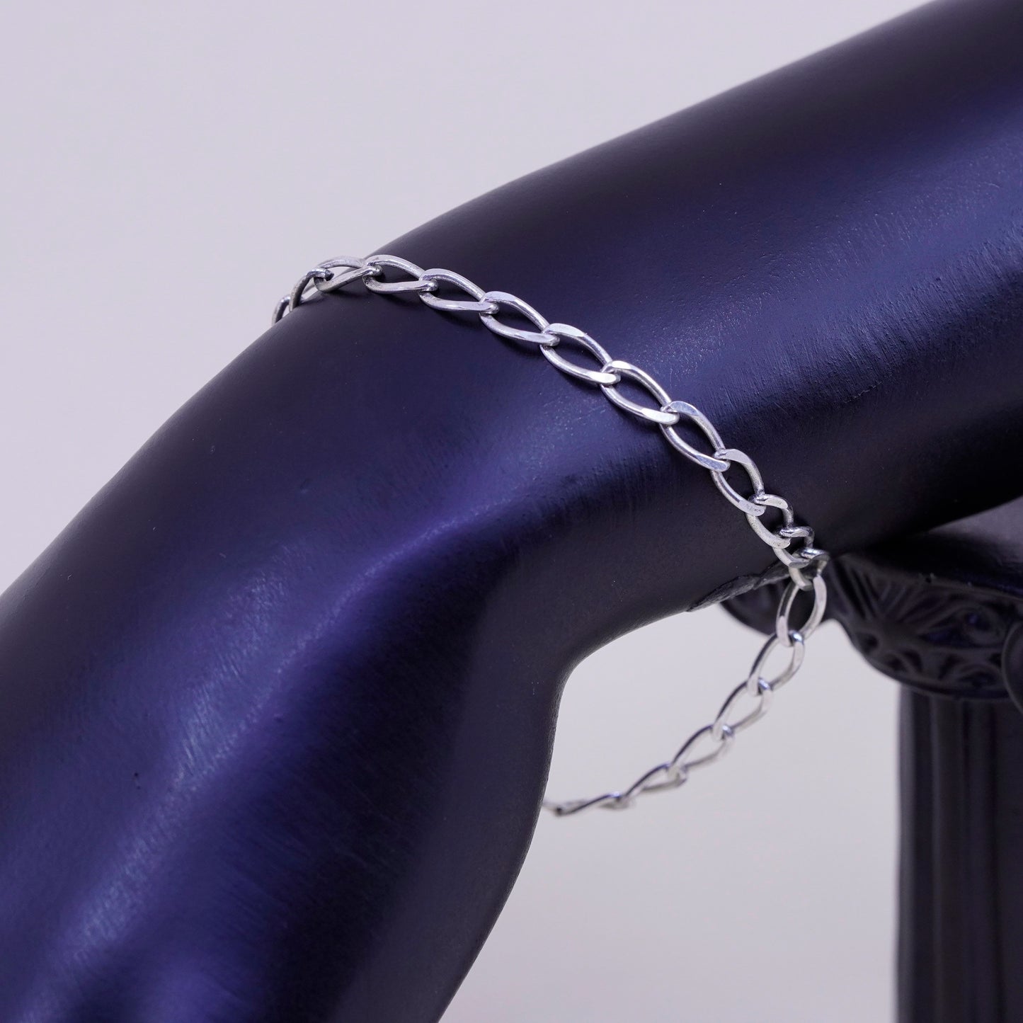 7”, 4mm, Vintage sterling 925 silver flatten curb bracelet