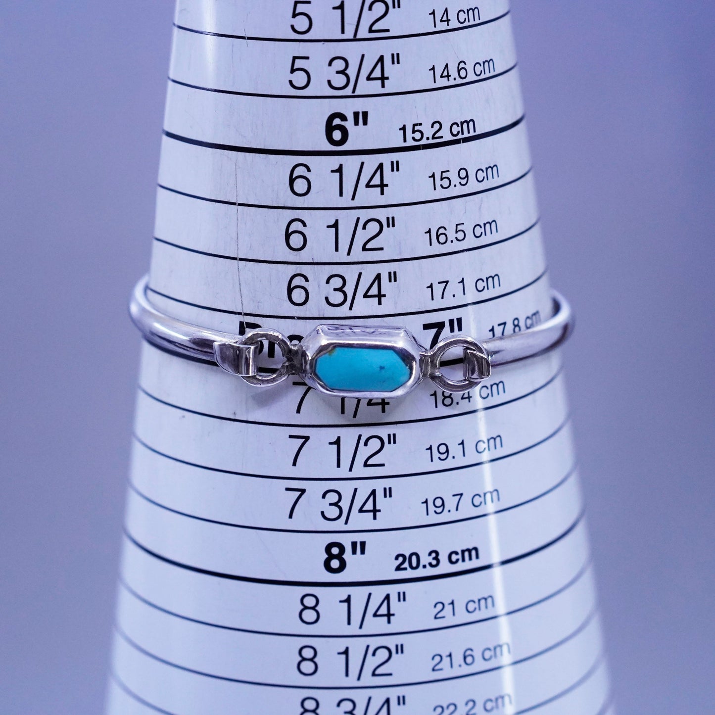 7”, Mexico Sterling 925 silver handmade bracelet, hinged bangle with turquoise