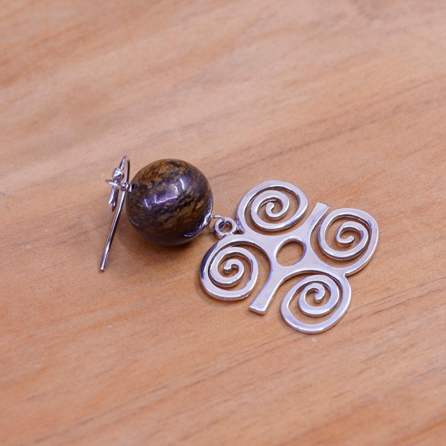 Vintage Sterling 925 silver handmade dwennimmen earrings golden tiger eye beads