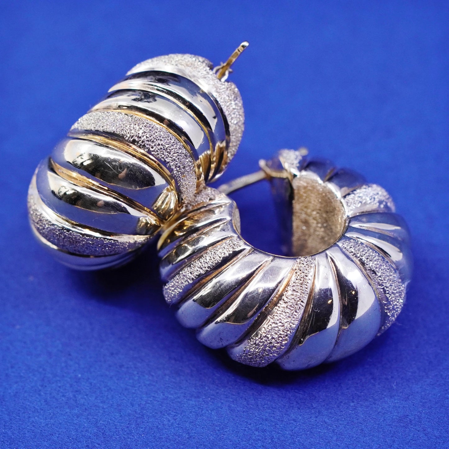 1.25”, Italy ITAOR vermeil gold Sterling 925 silver hoop glittering earrings