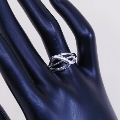 Sz 7.25, Vtg Sterling Silver Handmade Ring 925 Band Entwined Wavy, Stamped 925