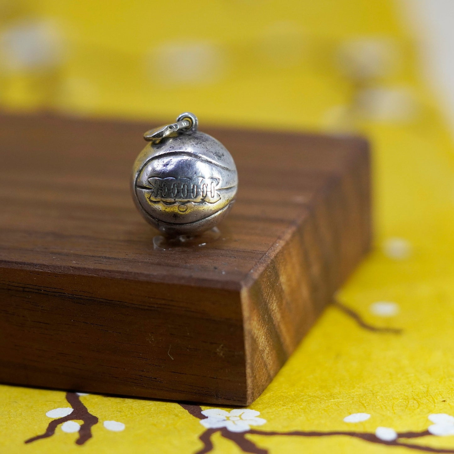 Vintage Sterling silver handmade ball charm, 925 basketball pendant